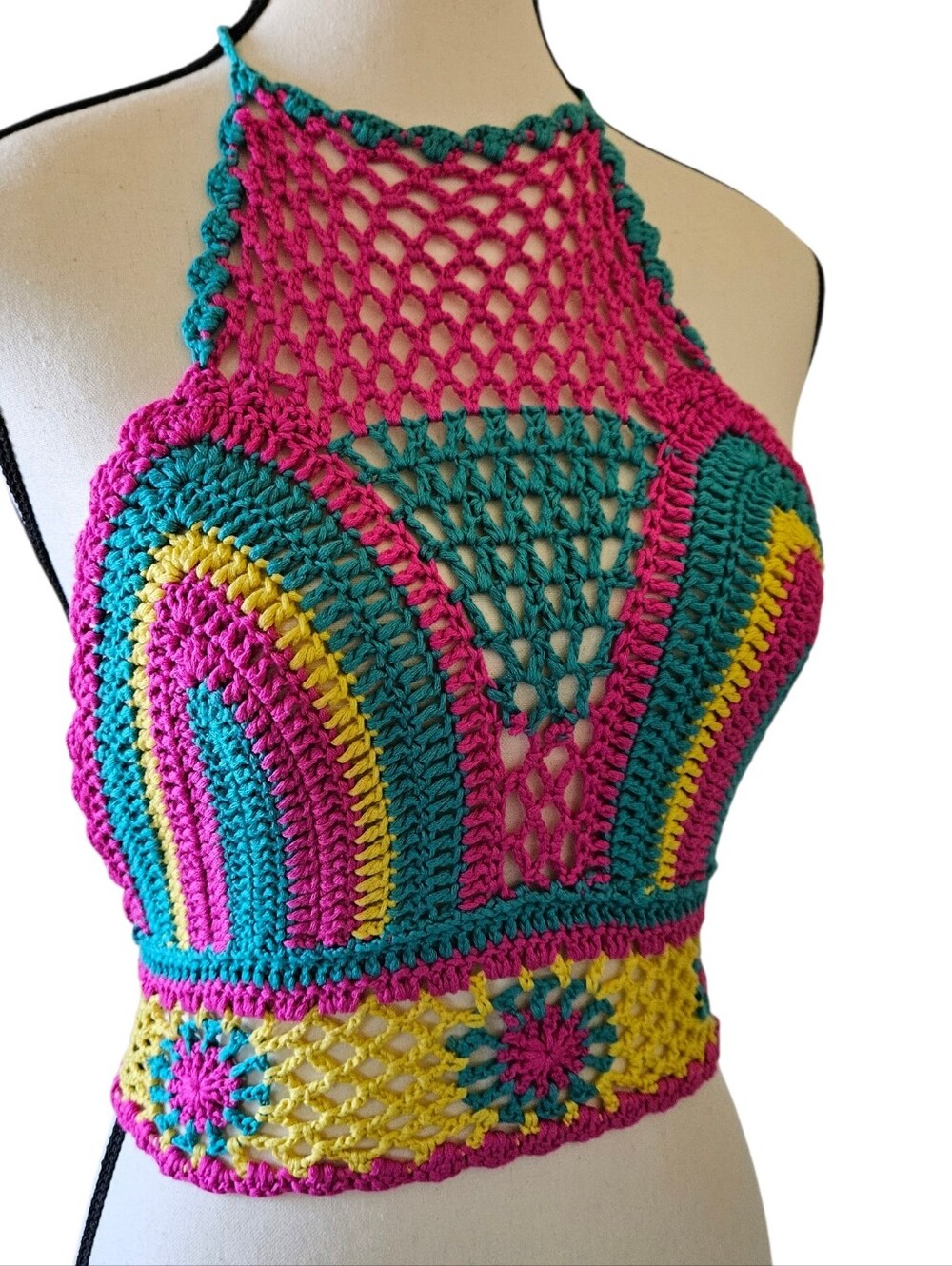 Vintage Eclectic 70's Style Handmade Crochet Halter Top